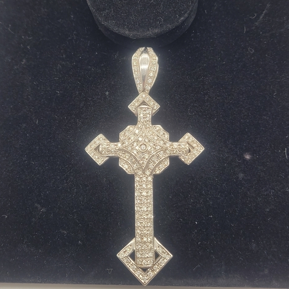 14k White Gold Diamond Cross Pendant 4.95ct 17.54g​​​